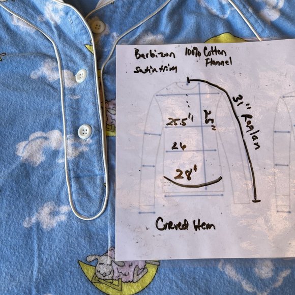 Barbizon Flannel Counting Sheep Pajama Top Light Blue Yellow Satin Vintage 1X - Picture 6 of 6